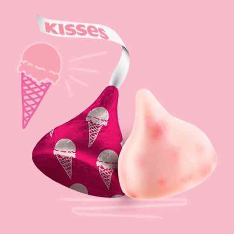 Kẹo Socola Mỹ sữa Hershey's Kisses Strawberry Ice Cream Cone túi 255gr vị dâu và cookies