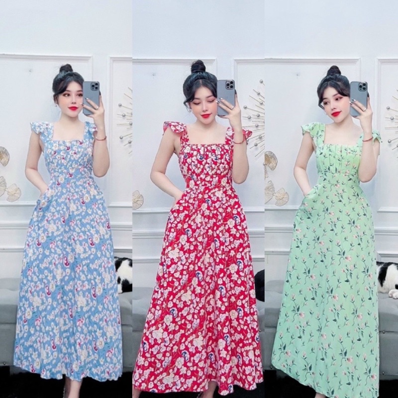 Đầm maxi cánh tiên bông  dáng dài có sẵn mút freesize Linh Htt