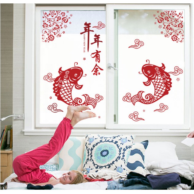 Decal trang trí Tết - Cá Chép Đỏ đón xuân
