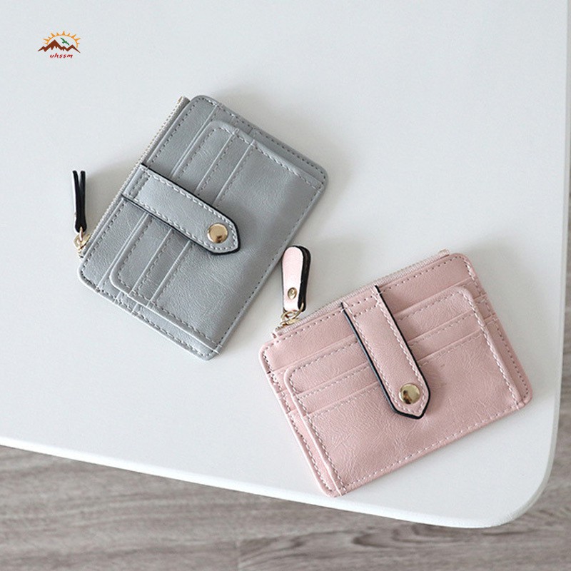 Ví da PU ngắn phối khóa kéo thời trang cho nữ