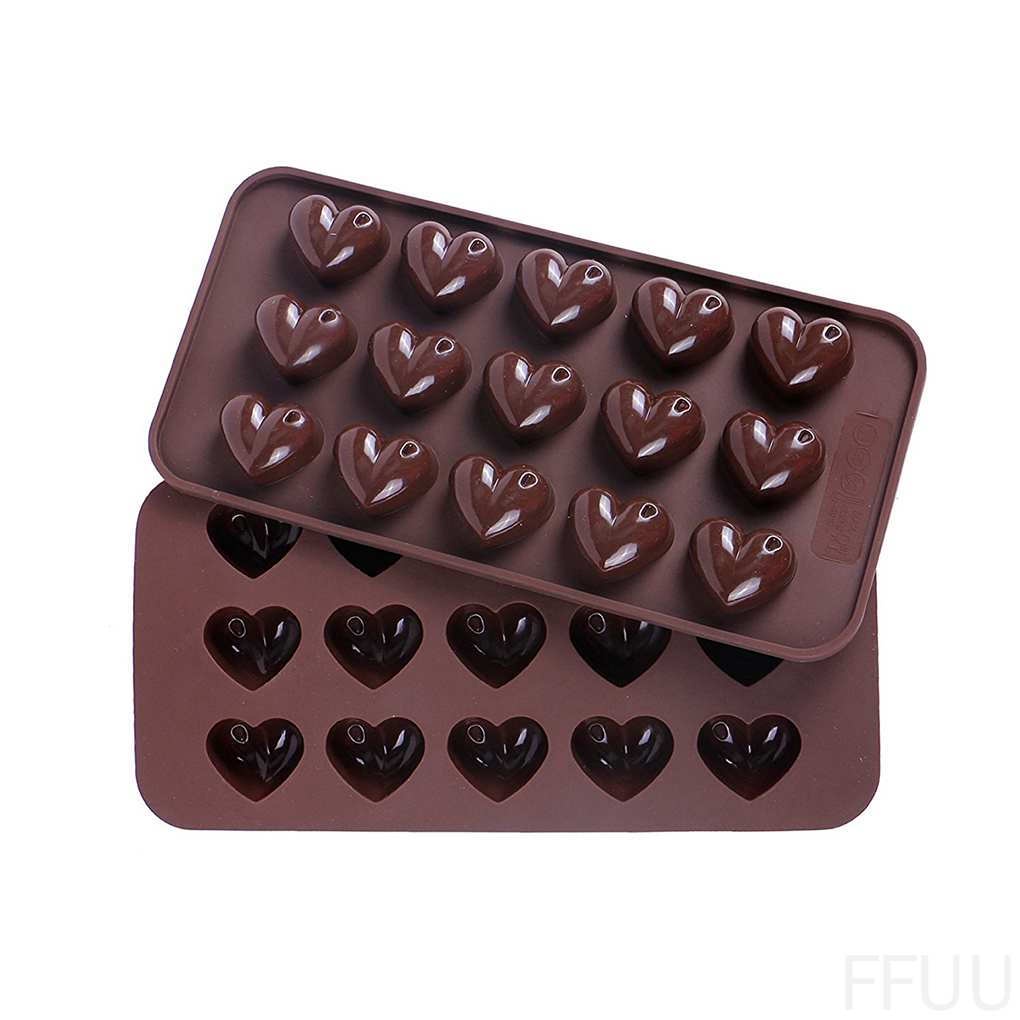 Khuôn silicon FF86 15 ngăn hình tráI tim 3D dùng làm bánh/ socola/ fondant