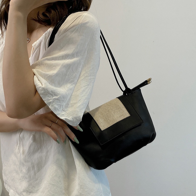 Túi Cói Đeo Vai Màu Sắc Tương Phản Thiết Kế Đơn Giản Thời Trang Cho Nữ