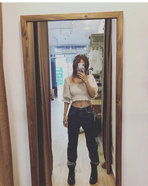 ÁO CROPTOP TRỄ VAI NHÚN CHỈ_ÁO KIỂU TRỄ VAI