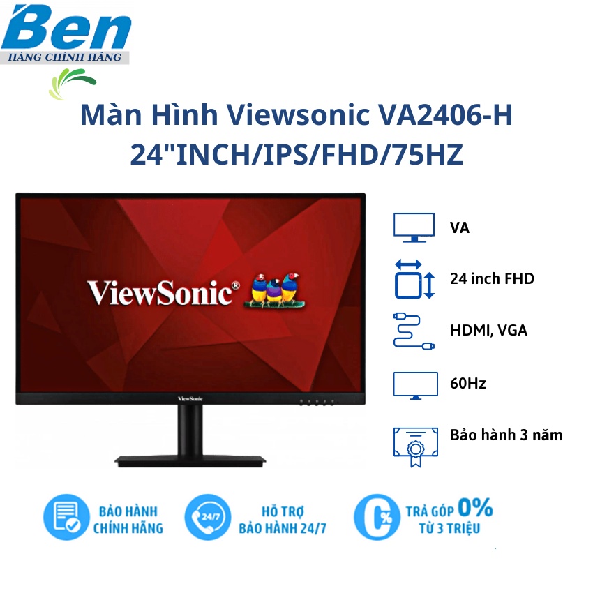 Màn hình pc máy tính Viewsonic VA2406-H 24 inch/ FHD/ 4MS/ HDMI/ VGA