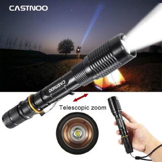 Đèn pin CASTNOO 8000LM T6 LED 18650 màu đen có thể phóng to