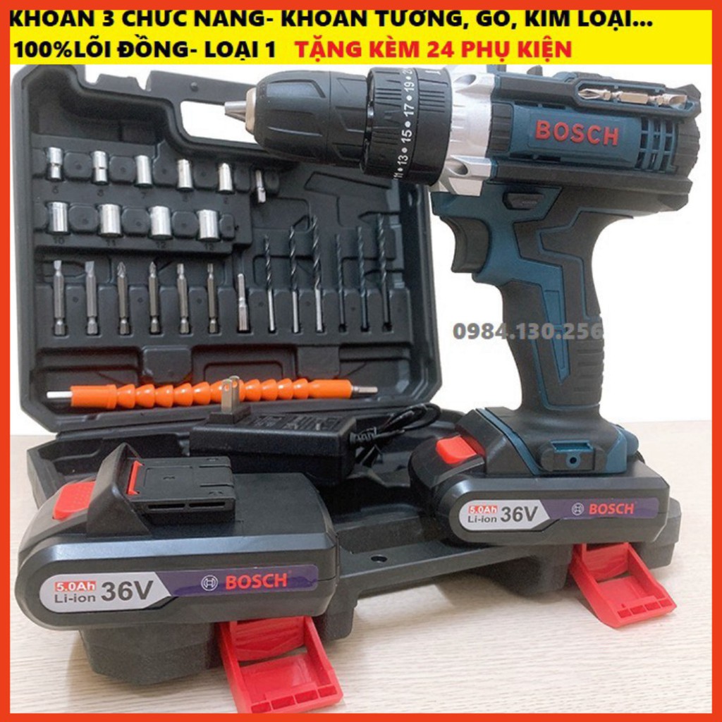 Máy Khoan Bắn Vít Dùng Pin Bosch 36V- máy khoan 3 chức năng có búa- Tặng Bộ Phụ Kiện 26 Chi Tiết | sẵn hàng|