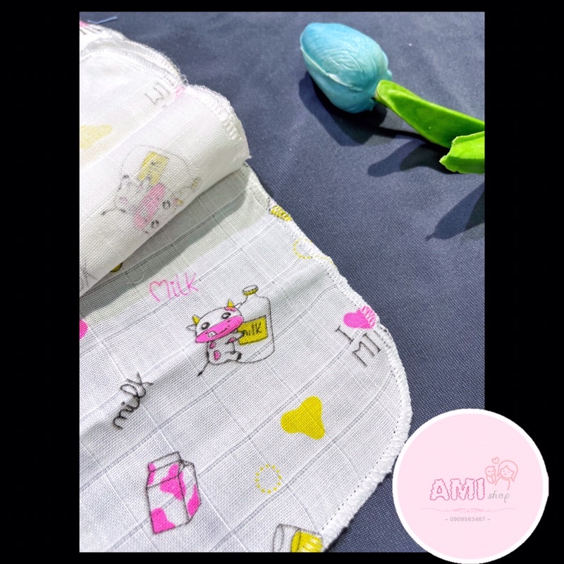 Set 10 chiếc khăn sữa sợi tre Aden nhiều hoạ tiết kèm túi lưới