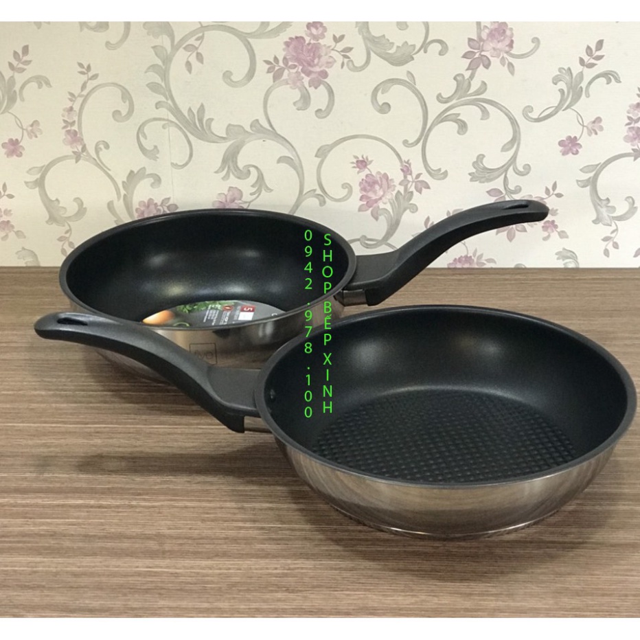 Bộ 2 chảo chống dính bếp từ cao cấp Fivestar 3 đáy 24cm - 26cm - 28cm ( chảo chiên x chảo sâu lòng ), tặng 1 sạn dừa