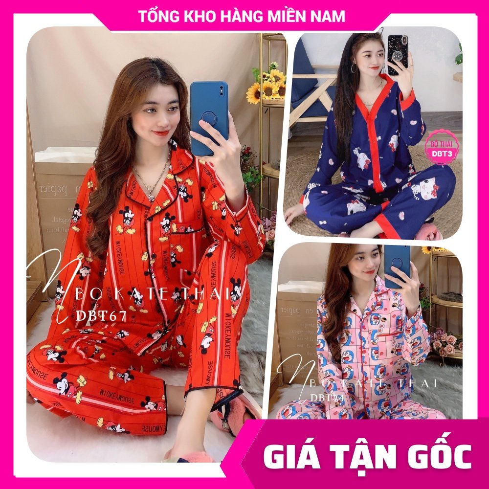 Đồ bộ nữ mặc nhà chất kate mềm mịn mát in doremon chuột Mickey kitty hoạt hình dễ thương DBKQDTD