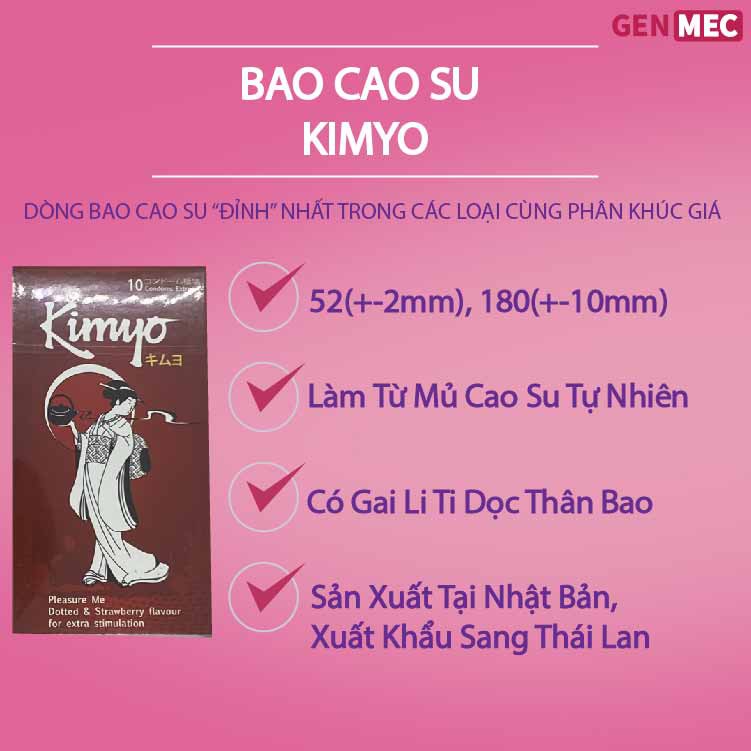 Bao Cao Su Gai, Hương Dâu Tây, Đỏ - Kimyo - Sản Phẩm Nổi Bật Giúp Cảm Giác Đong Đầy, Trọn Vẹn - Hộp 10 Chiếc - Gen