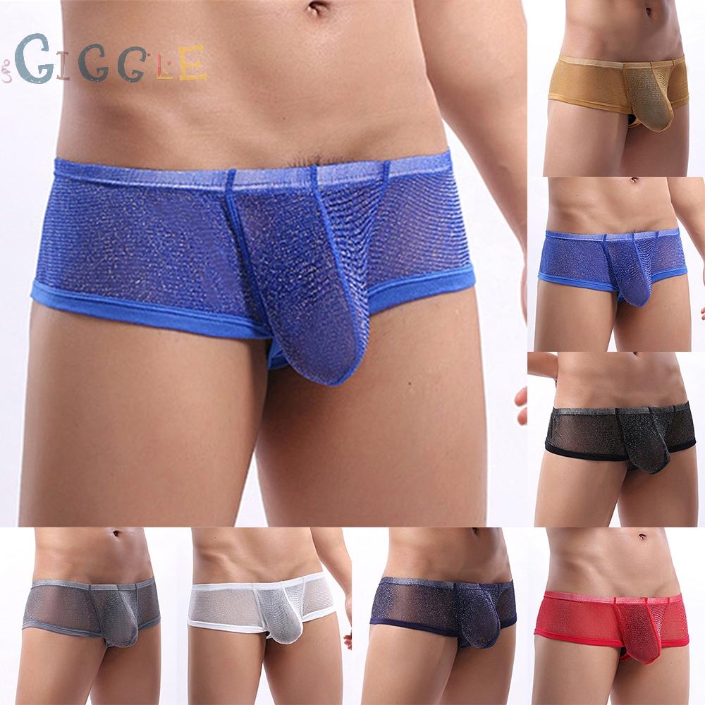 【GIGGLE】Mens Sexy See Through Boxer Briefs Sheer Mesh Pouch Underwear Panties M-2XL