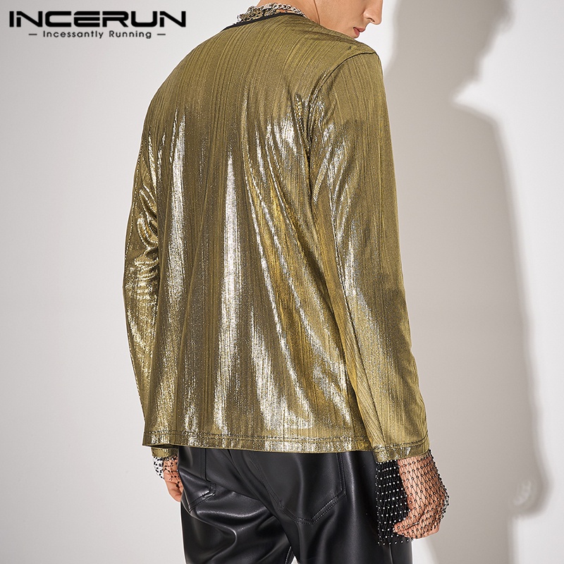 Áo khoác INCERUN nam tay dài cổ chữ V màu ánh kim lấp lánh gợi cảm | BigBuy360 - bigbuy360.vn