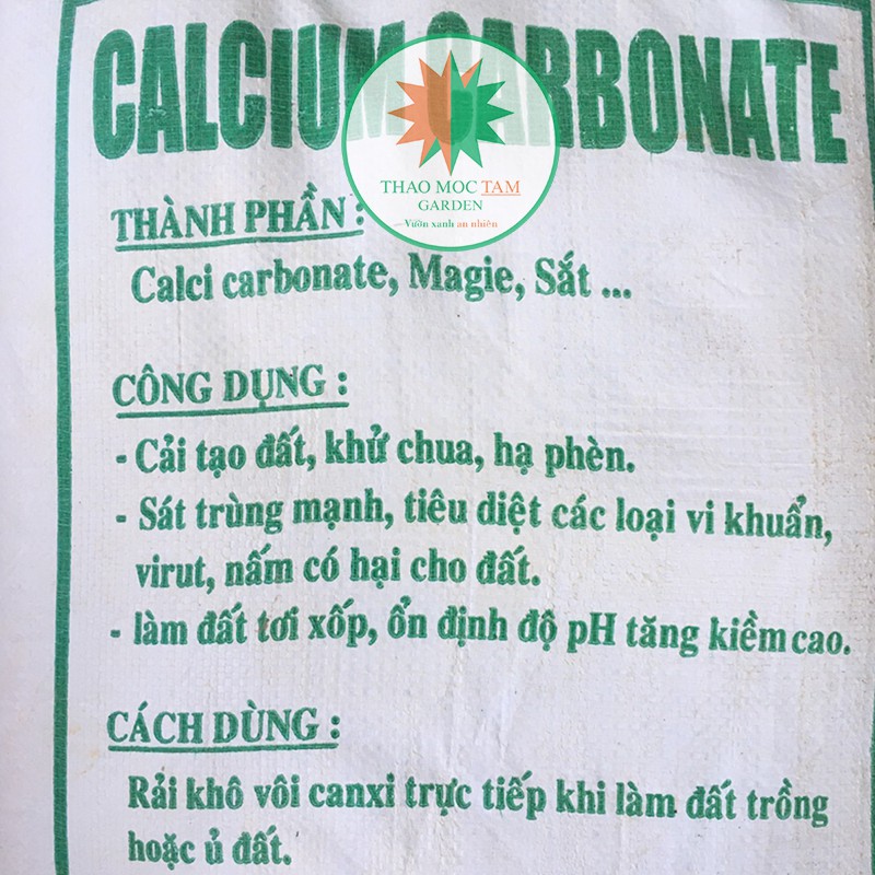 Vôi bột Calcium Carbonate - Vôi cải tạo đất, ủ đất trồng dùng trong nông nghiệp (túi 1Kg)