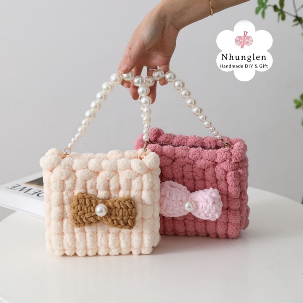 DIY Túi Handmade Tự Đan Hình Chữ Nhật Len Hạt - Phụ Kiện Đan Túi [Có video hướng dẫn]