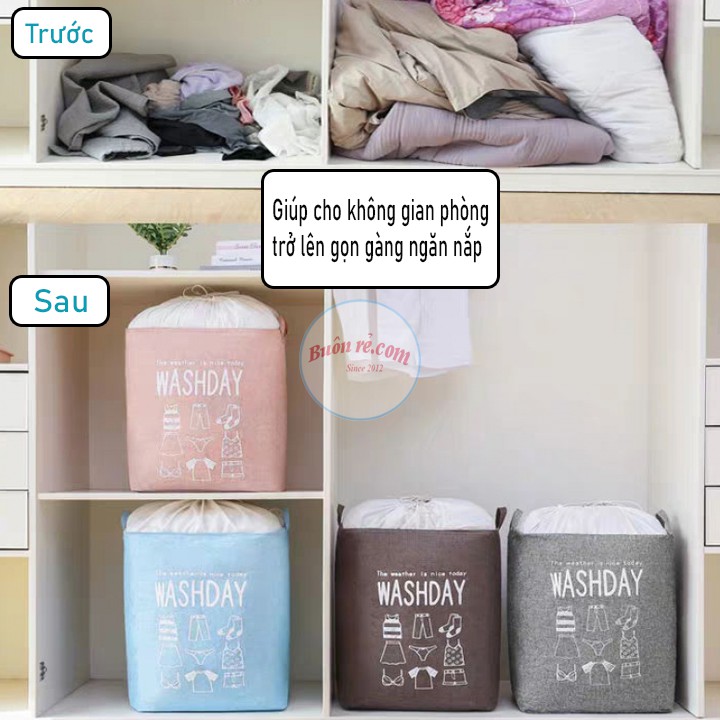 Túi đựng chăn màn, quần áo,... Size lớn vải bố khung sắt có dây rút Washdaytuvaicaocapvn