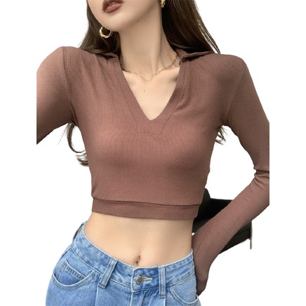 QKOOLE  Áo Thun Nữ Tay Ngắn Cổ Chữ V Thời Trang Hàn Quốc
