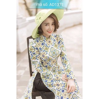 Có bigsize XXL AD1371 Set Áo DÀI TRUYỀN THỐNG CÔ BA SÀI GÒN họa tiết hoa gạch men kèm quần ống rộng