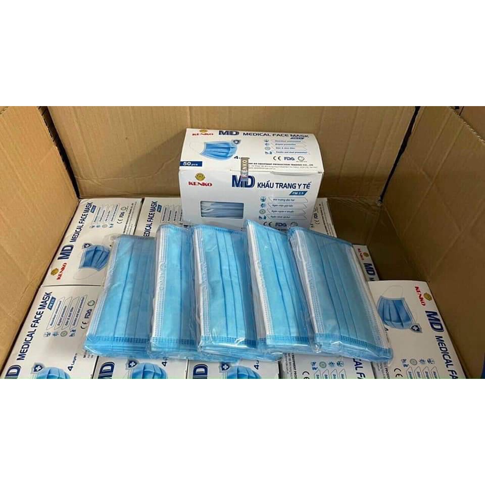 Khẩu Trang Y Tế MD Kenko Cao Cấp Công Nghệ Kháng Khẩn 4 Lớp, 50 Cái/Hộp Màu Xanh, Trắng, Xám