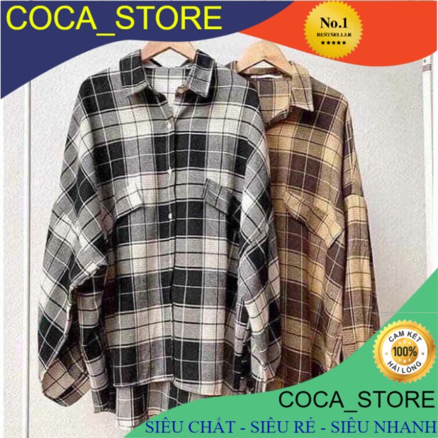 Áo Sơ Mi Nữ , CoCa Store,Sơ Mi Kẻ Tay Bồng KOREA 2 Màu F001