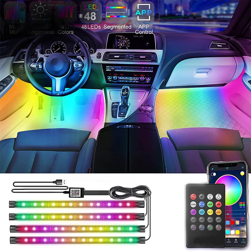 Đèn LED Neon Không Dây USB Trang Trí Nội Thất Xe Hơi Kèm Điều Khiển Từ Xa