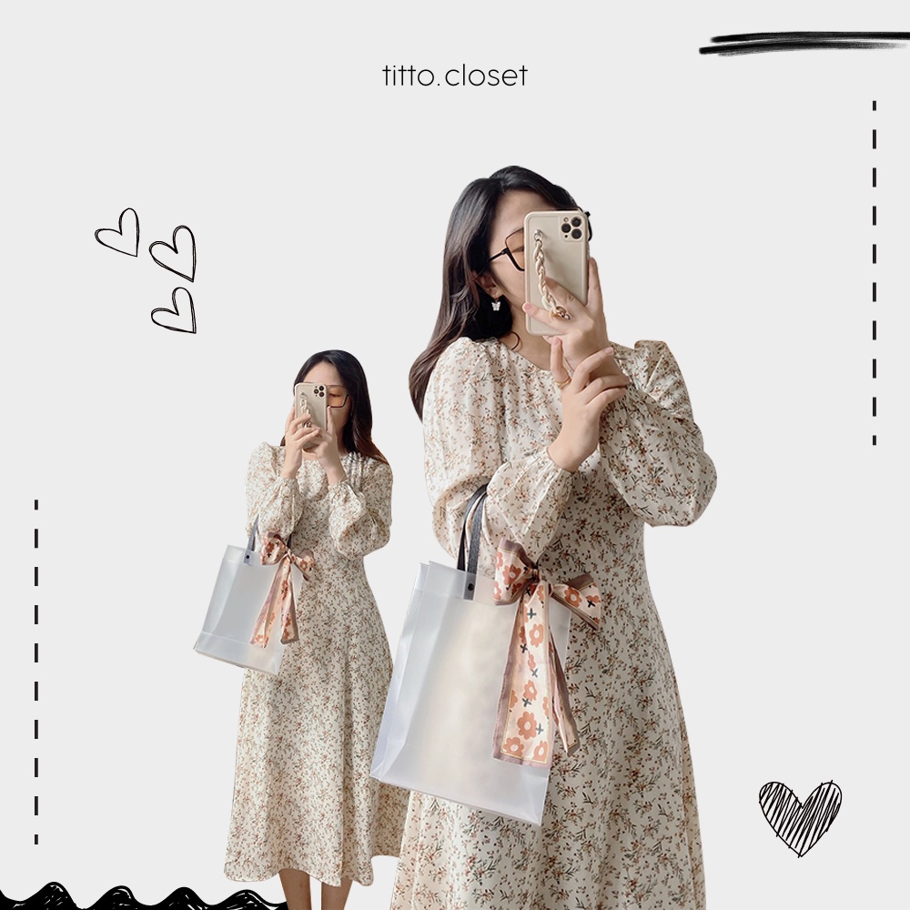 Váy Đầm Hoa Nhí Dài Tay Thắt Nơ - Titto Closet