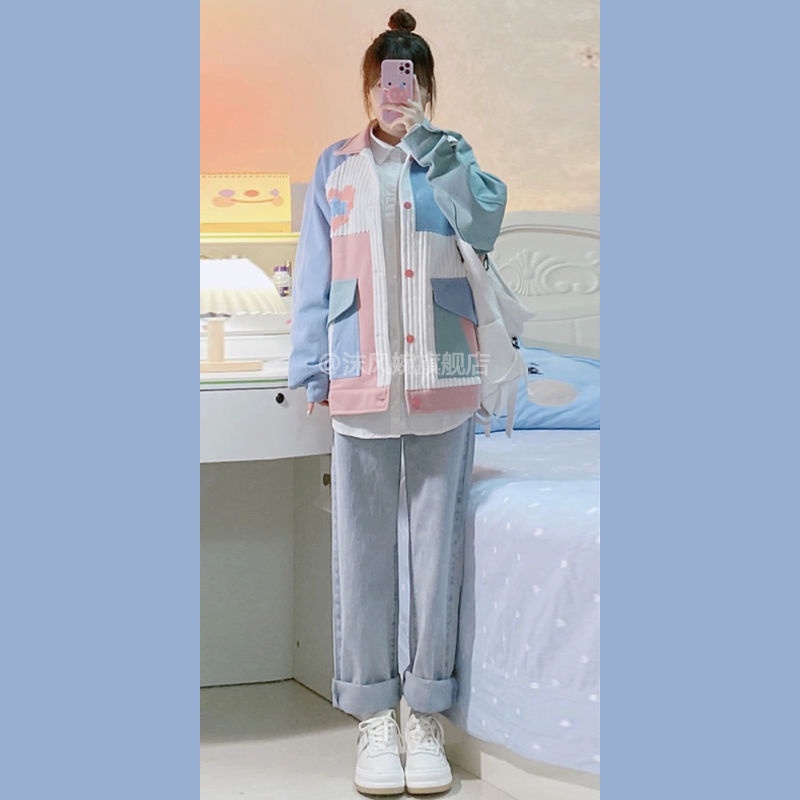 Áo khoác/ Quần/ Set phong cách hoài cổ màu tương phản