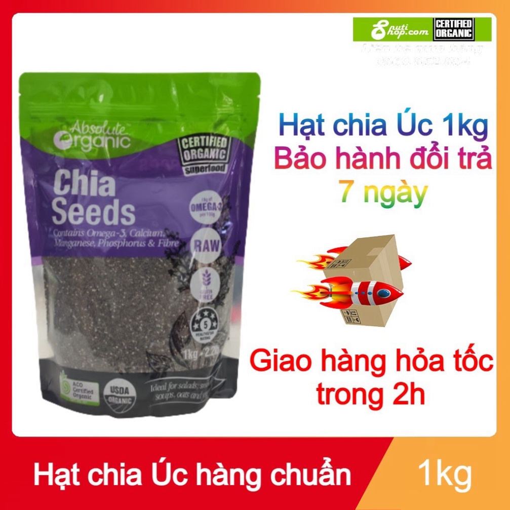 Hạt Chia Úc 1KG Absolute Organic Hữu Cơ ♥️ FREESHIP ♥️ Chuẩn Chất Lượng Hàng bảo hành Date mới 2023