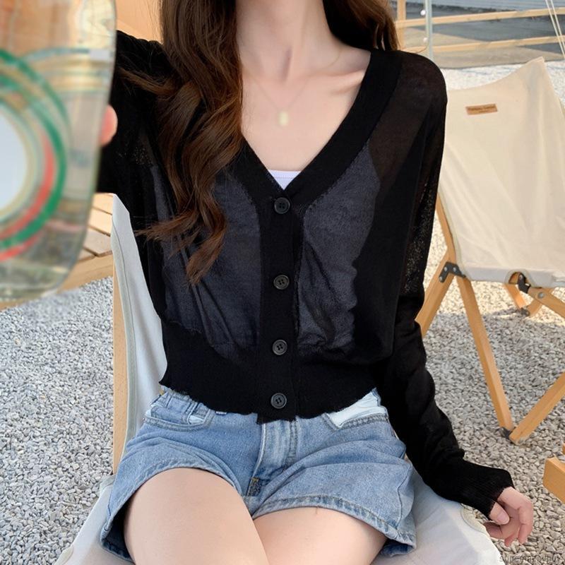 Áo Khoác Cardigan Dệt Kim Tay Dài Cổ Chữ V Phối Nút | BigBuy360 - bigbuy360.vn