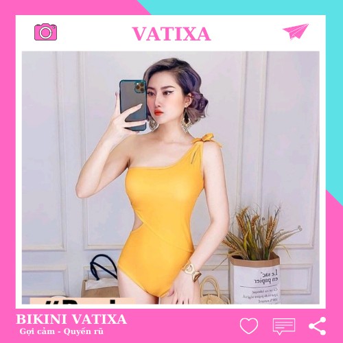 Bikini đồ bơi liền mảnh lệch vai khoét eo màu vàng VATIXA BKN38 VÀNG