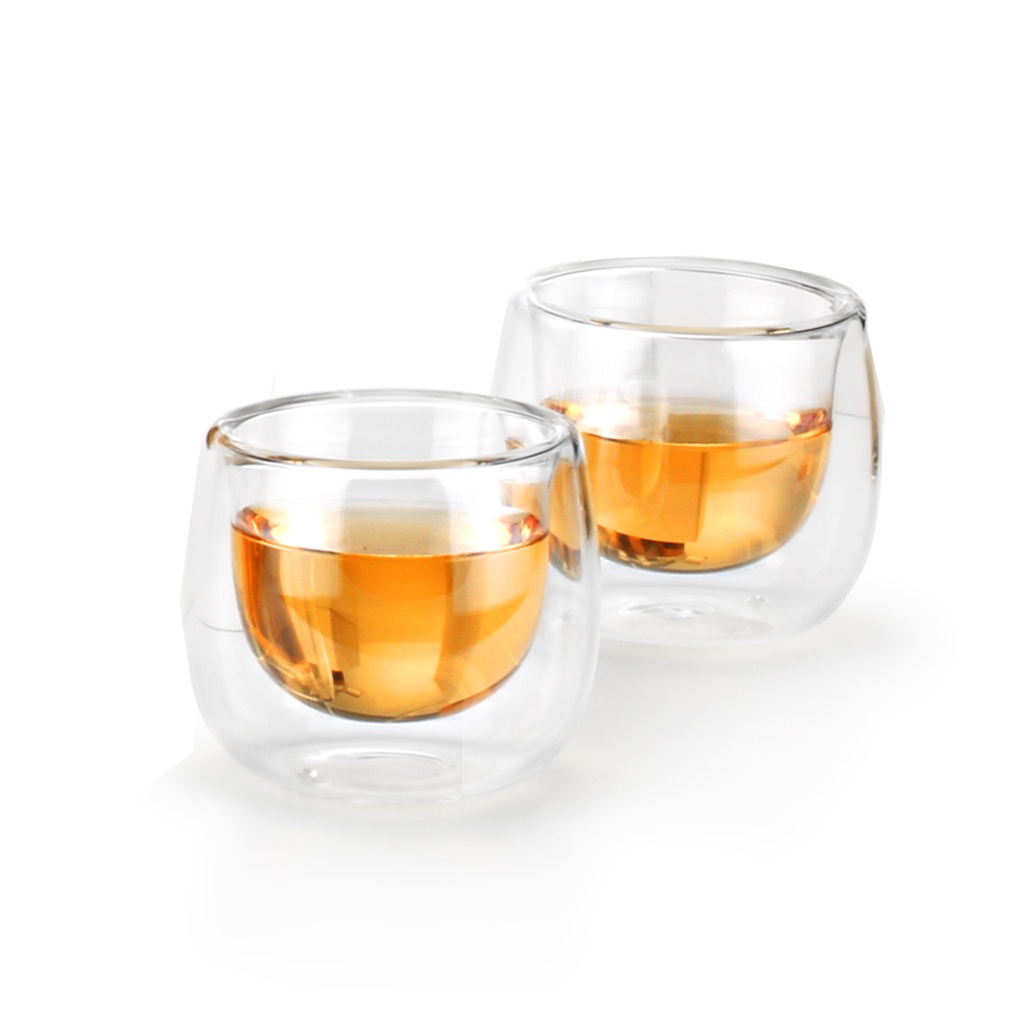 Bộ 2 tách trà thủy tinh mini 2 lớp CP08/2 40mL