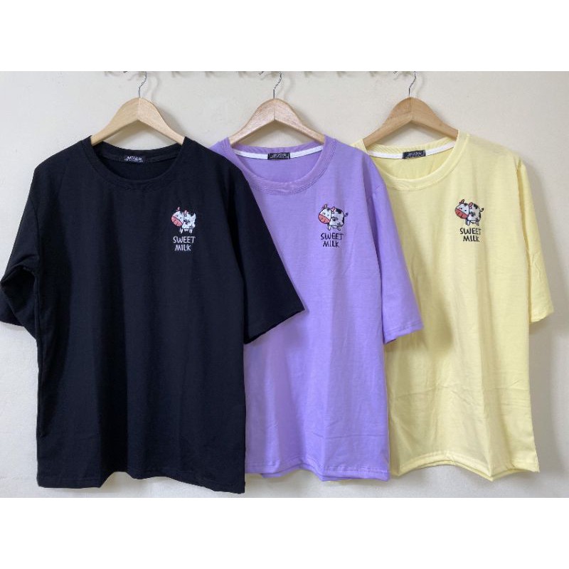 Áo Thun tay lỡ Thêu bò Sweet Milk