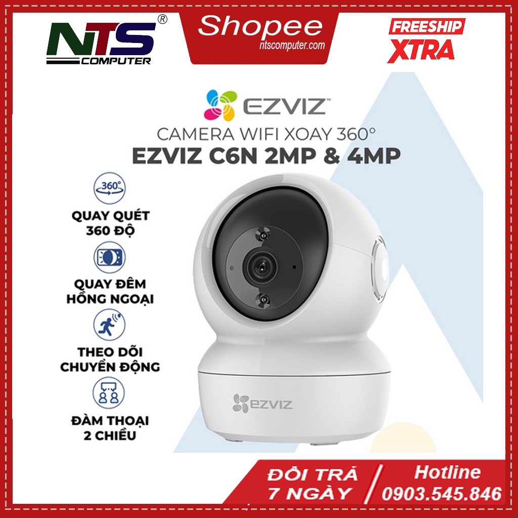 Camera WiFi Ezviz C6N 1080P / 4MP 2K Siêu Net - Xoay 360 độ Chính Hãng