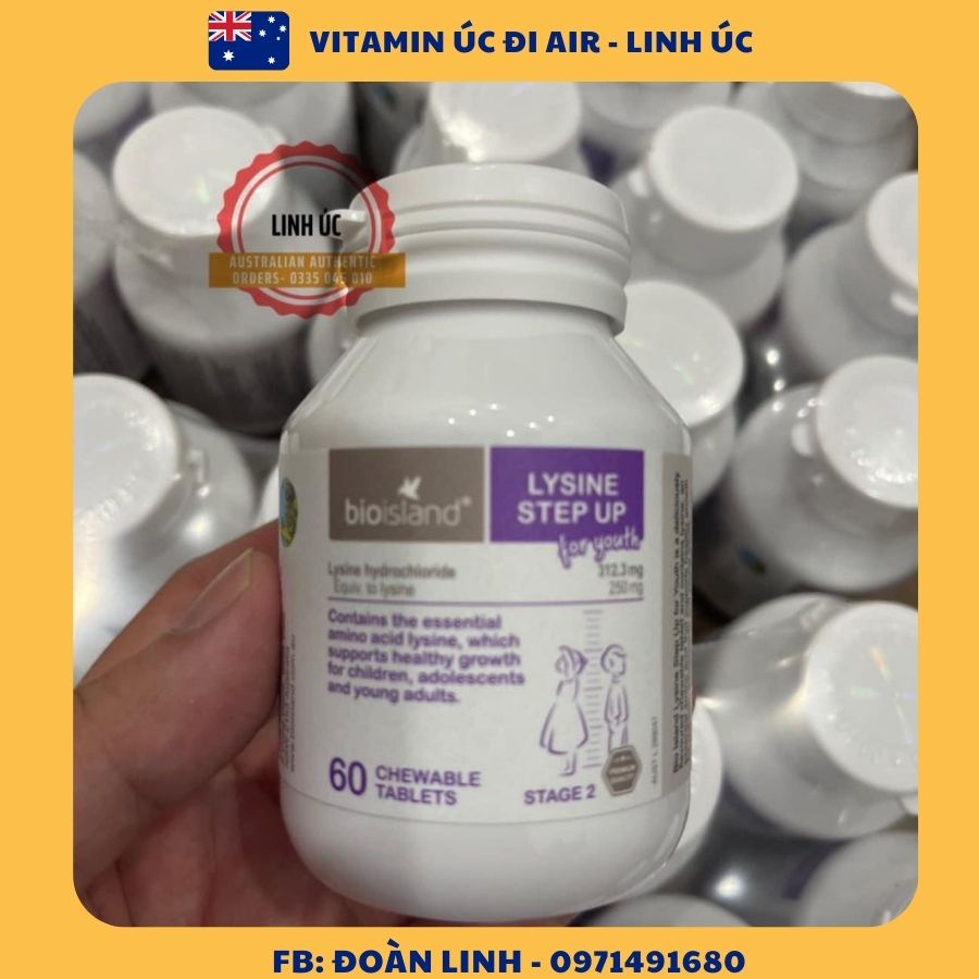 Viên uống tăng chiều cao LYSIN BIOISLAND giúp bé phát triển chiều cao, Hàng chuẩn úc, Hộp 60v
