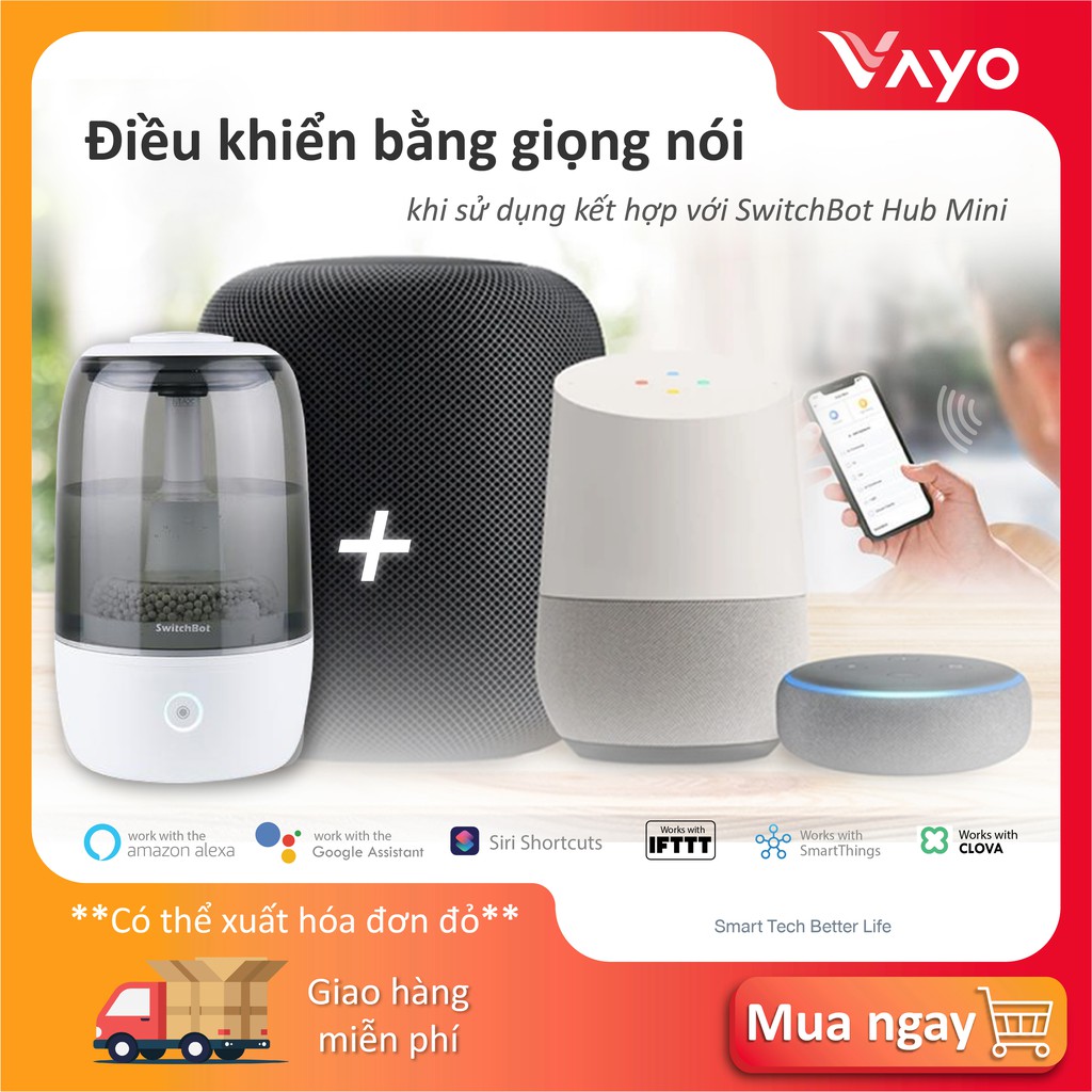 Máy phun sương tạo ẩm thông minh SwitchBot Smart Humidifier 3.5L tạo hơi lạnh, kết hợp điều khiển giọng nói với Google