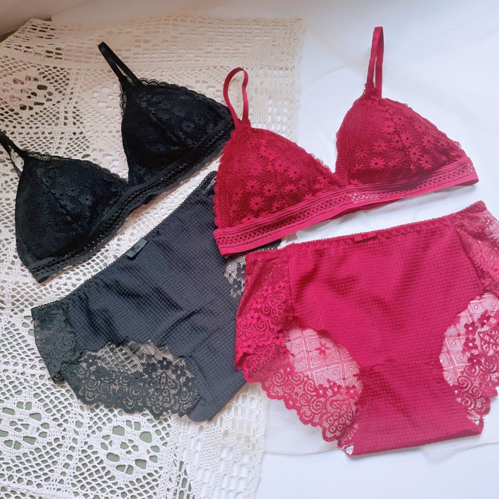 Bộ đồ lót ren không gọng (kèm mút mỏng) cao cấp sexy hoa mai | BigBuy360 - bigbuy360.vn