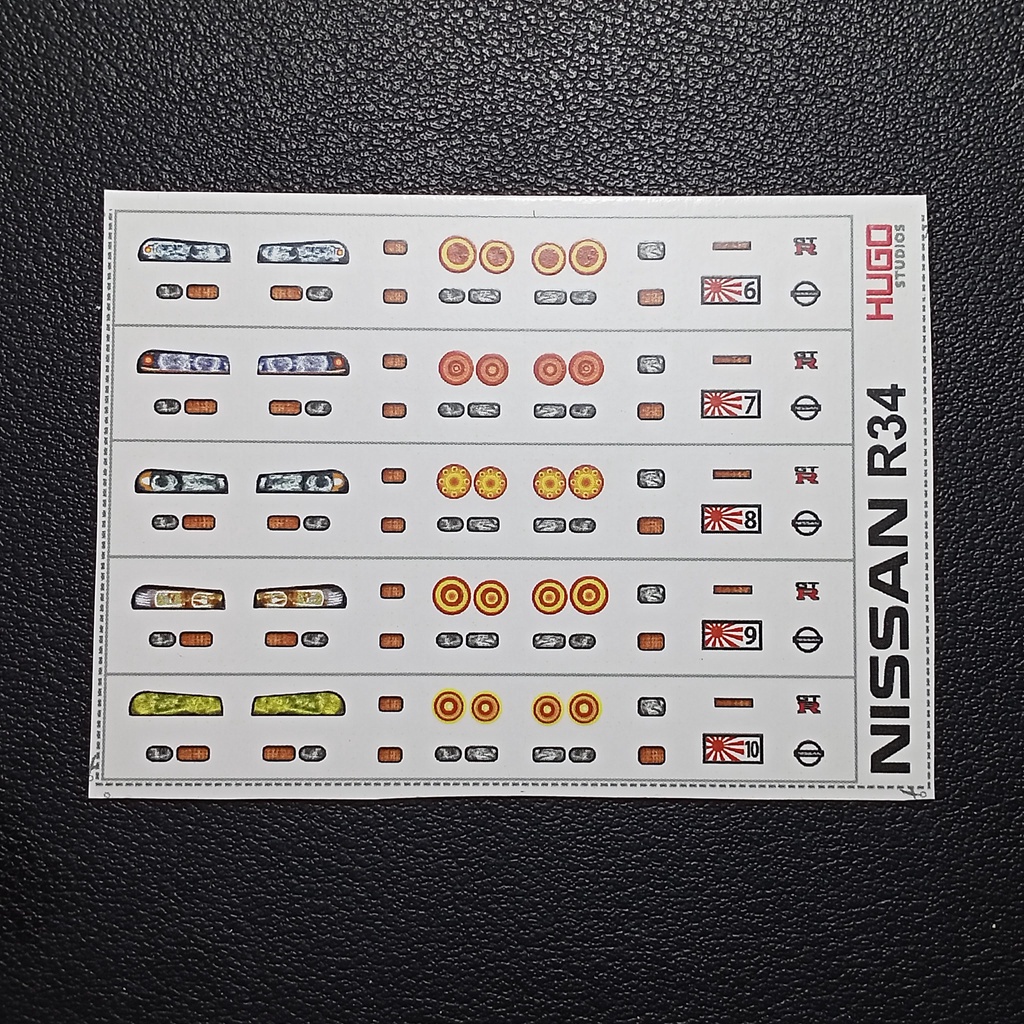 Hugo Studios Decal trượt nước đèn xe Nissan R34 tỉ lệ 1/64 chưa phủ clear