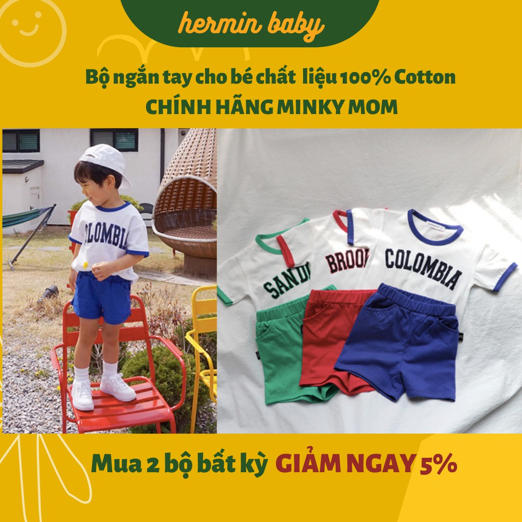 Bộ bé trai cộc tay Minky Mom chính hãng 100% cotton cho bé 1-6 tuổi