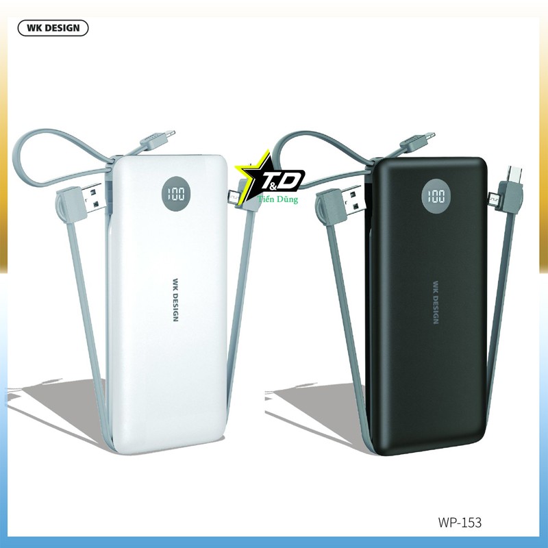 SẠC DỰ PHÒNG WK DESIGN WP-153 DUNG LƯỢNG 10.000MAH CÓ ĐÈN LEN HIỂN THỊ PIN CÓ CÁC DÂY SẠC CHÂN LIGHTNING  MICRO TYPE - C