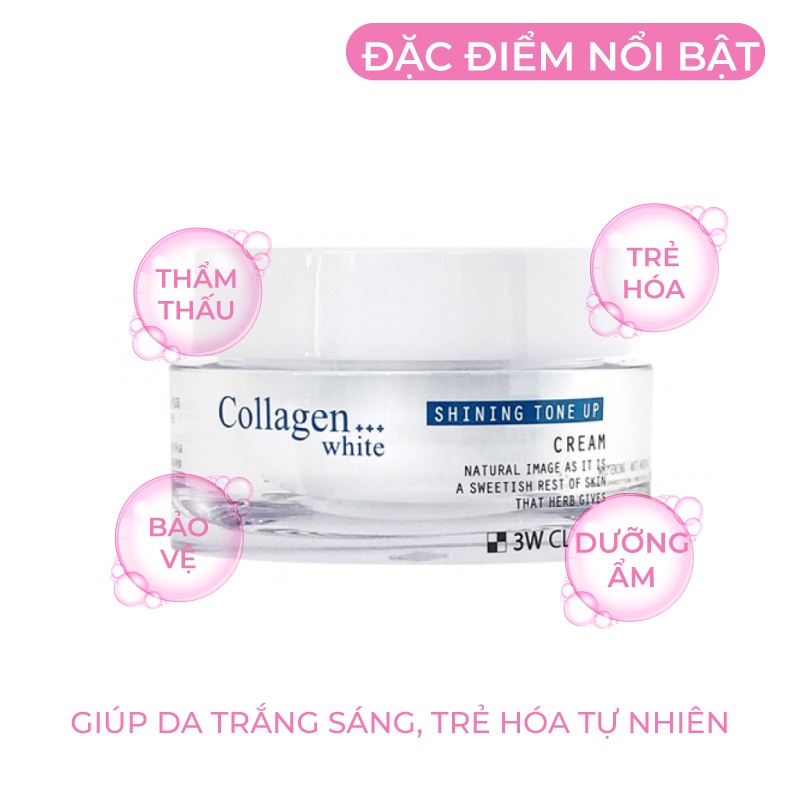 Kem dưỡng trắng da dưỡng ẩm nâng tone White Shining Tone Up Cream 3W Clinic Hàn Quốc 50ml