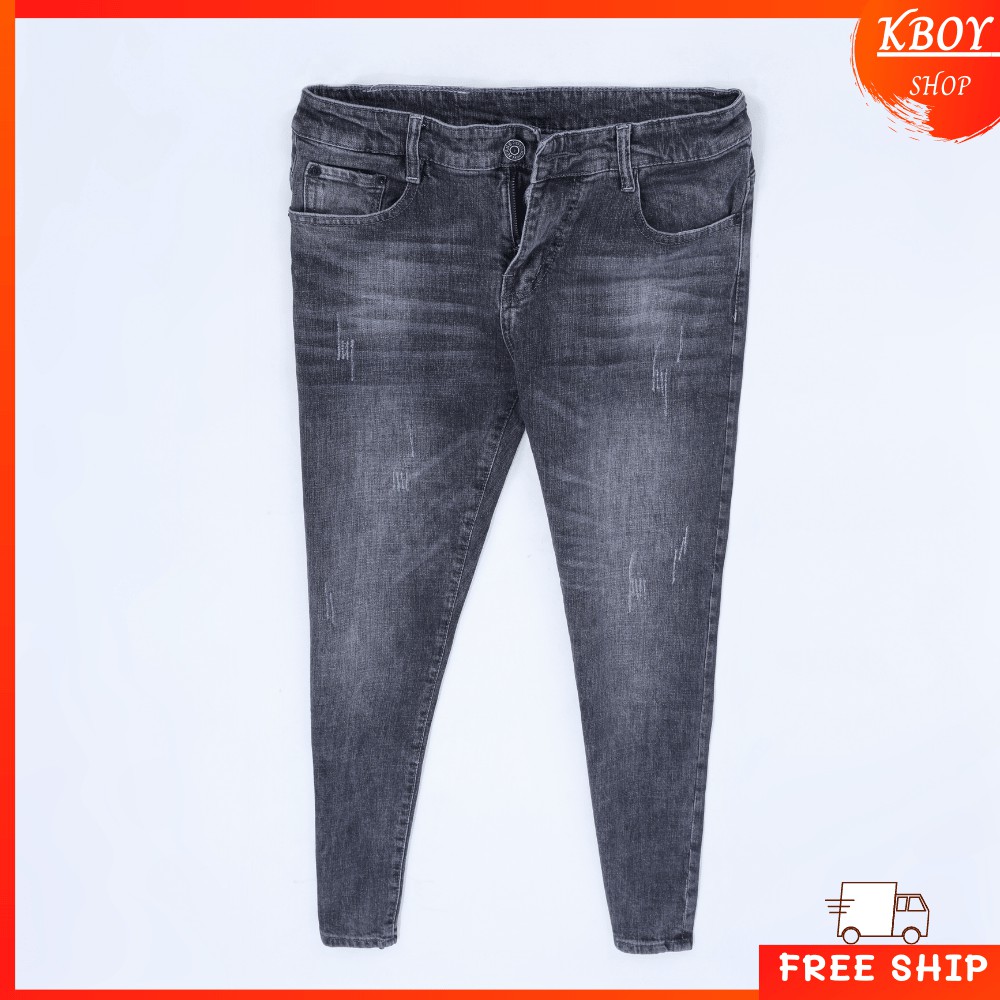 Quần jeans nam rách gối nhẹ xám đậm ống ôm chất bò cao cấp vải mềm mịn hợp dáng - QJ18