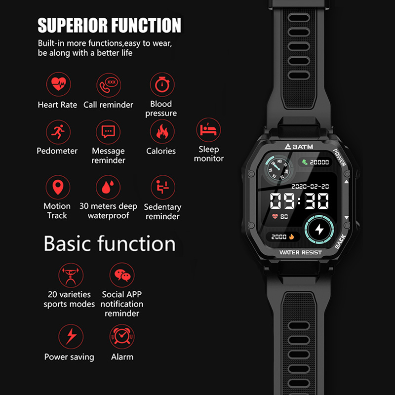 Đồng Hồ Thể Thao Thông Minh C16 1.7 inch Square Screen Đồng hồ thông minh nữ Chống Nước 3atm 350mA Long Standby Watches Bluetooth 5.0 Heart Rate Blood oxygen Fitness Tracker đa chức năng smartwatch