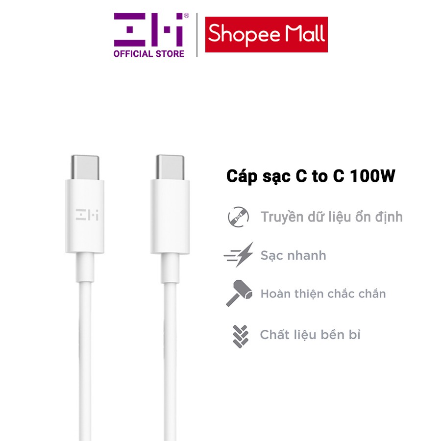 Cáp Sạc Nhanh Type C to Type C Xiaomi ZMI AL309E 100W dài 2m