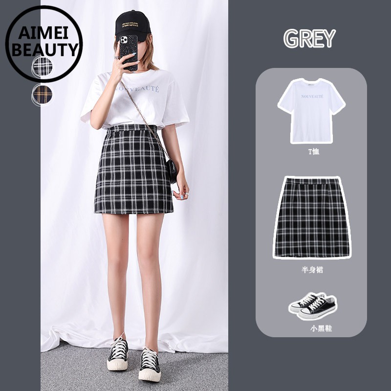 Chân Váy Chữ A Họa Tiết Ca Rô Phong Cách Hàn Quốc Thanh Lịch Dành Cho Nữ