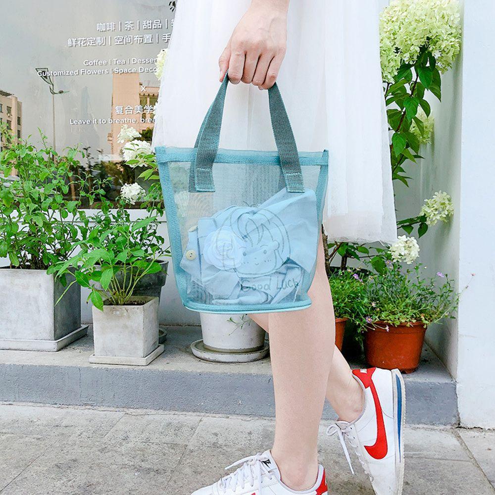 ELEGANT Túi Xách Lưới Nylon Trong Suốt Màu Trơn Cỡ Lớn Tiện Dụng Cho Nữ