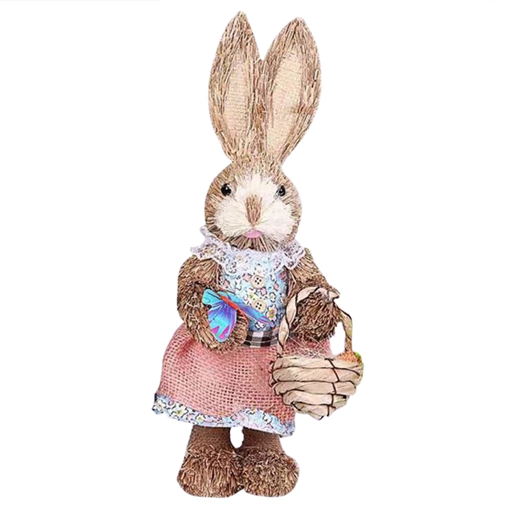 Bộ 1 Đồ trang trí Thỏ Phục Sinh Bằng Rơm Trang Trí Nhà Cửa / Sân Vườn