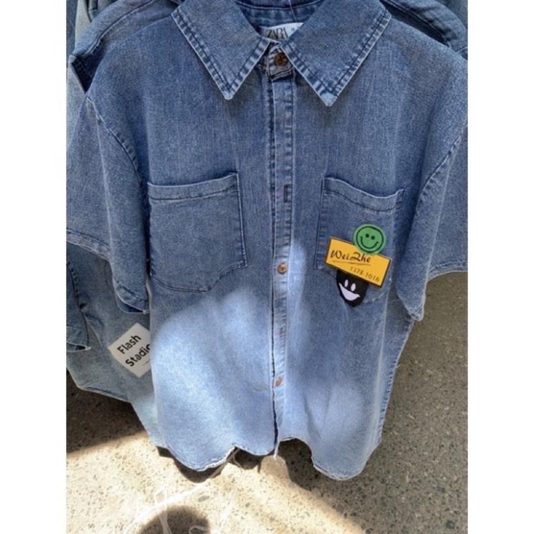 Áo bầu sơ mi bò đuôi tôm form rộng có túi- jean quảng châu mềm mịn