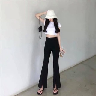 Quần ống loe xẻ trước cạp cao dáng xinh