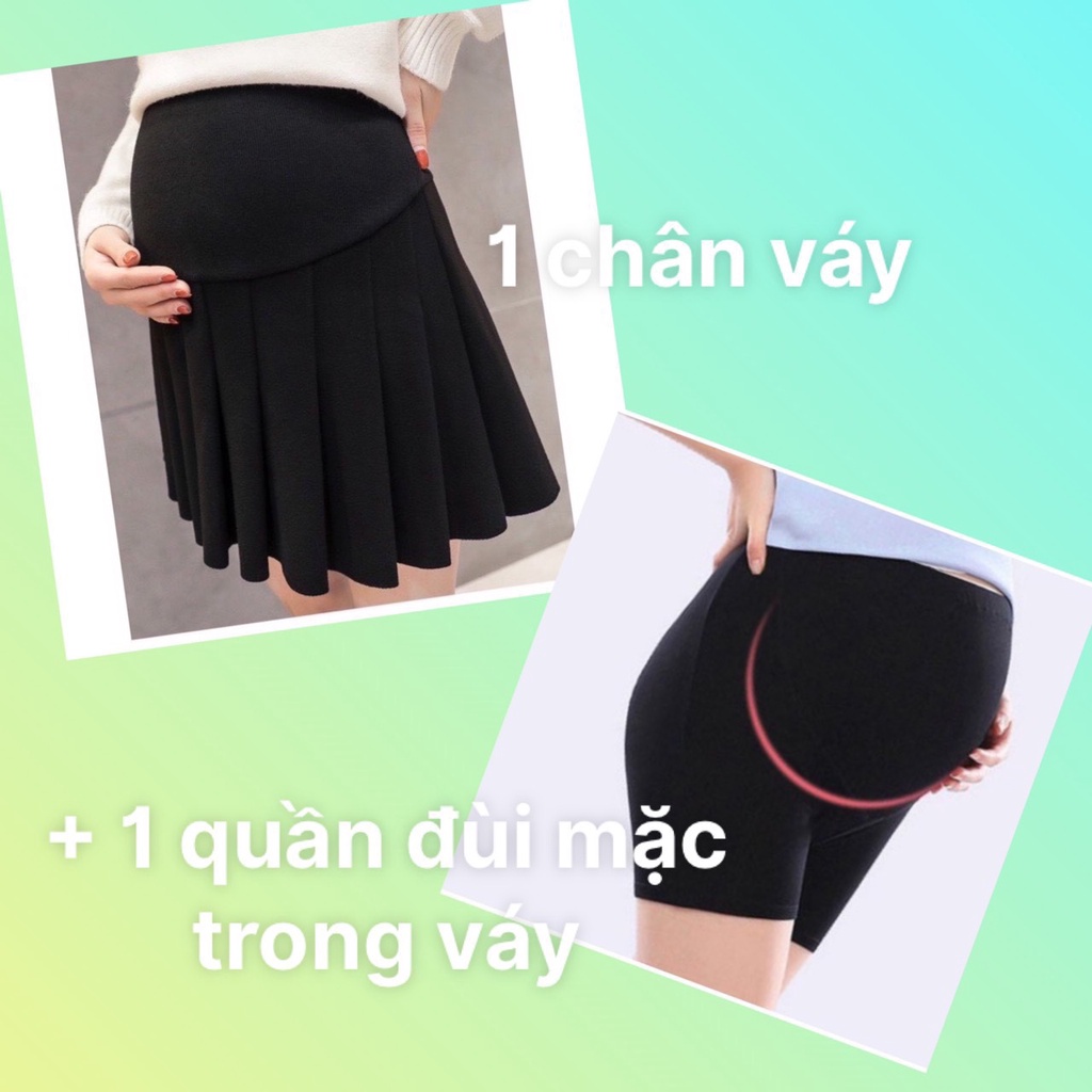Chân váy Bầu xếp ly CHẤT UMI siêu xinh dáng ngắn CV06