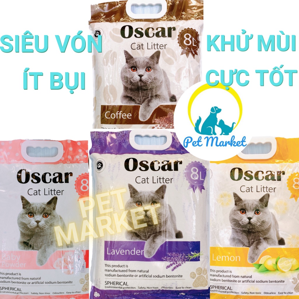 Cát Vệ Sinh Oscar 8L (lít) Cho Mèo - Siêu vón cục nhanh - Khử Mùi - Ít Bụi