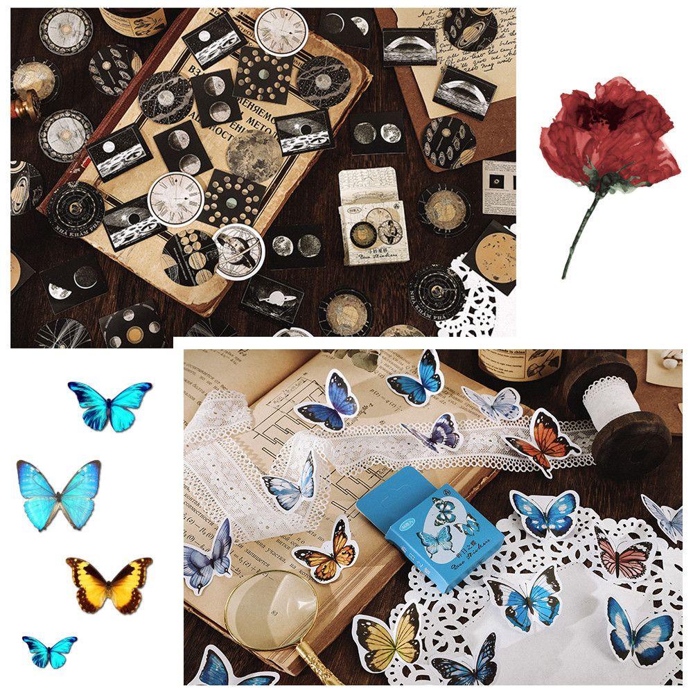 LAYOR1 Bộ 46 Miếng Dán Tự Dính Hình Phong Cách Vintage Sáng Tạo